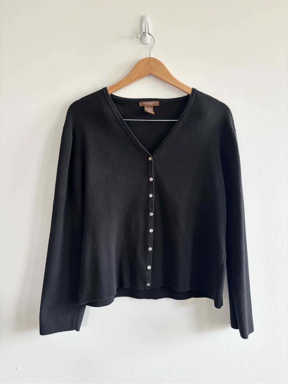 Vintage Cotton Black V-Neck Button Front Sweater - Picture 2 of 9